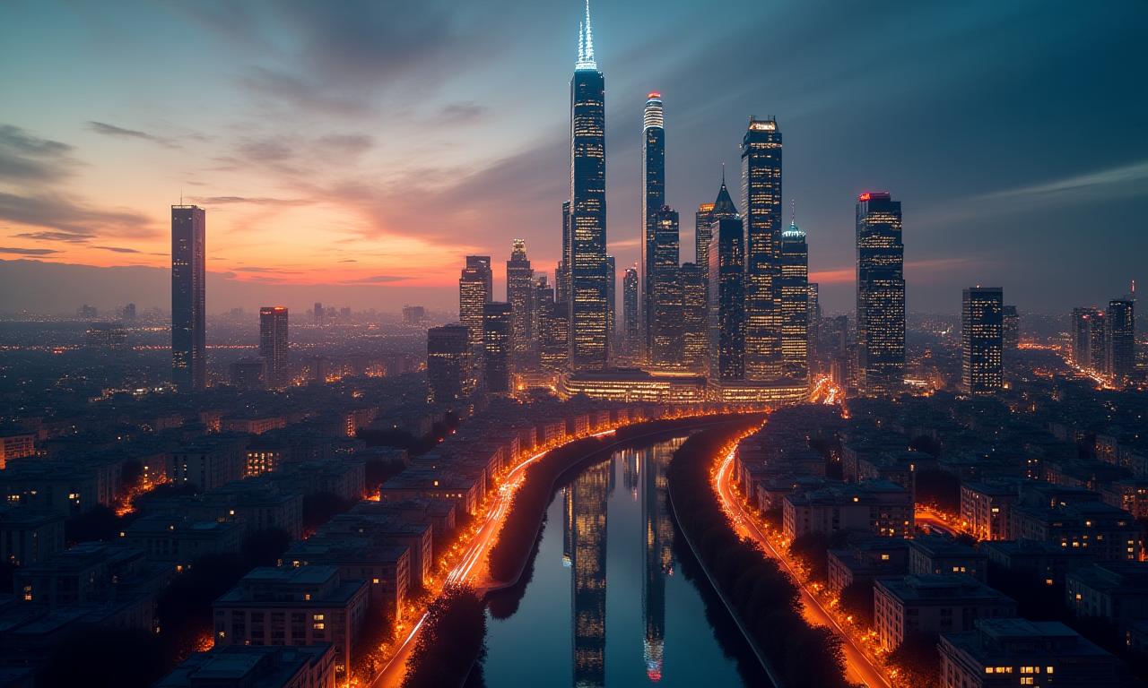 Moderne Büro-Skyline in Wien, die Digitalisierung und Professionalität symbolisiert
