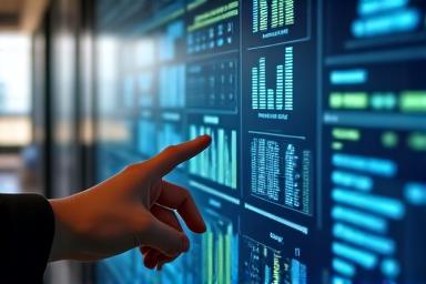 Person, die auf ein Dashboard mit Finanzkennzahlen zeigt